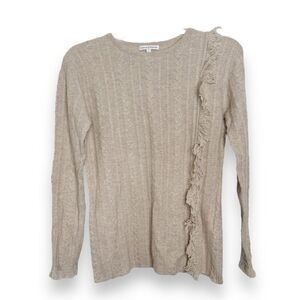 Dolores Piscotta Neutral Tan Cable Knit Cashmere Sweater with Fringe Women’s S